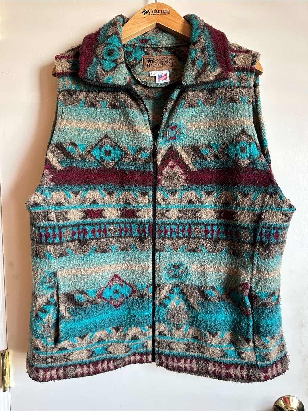 Teal & Burgundy Southwestern Fleece Vest
